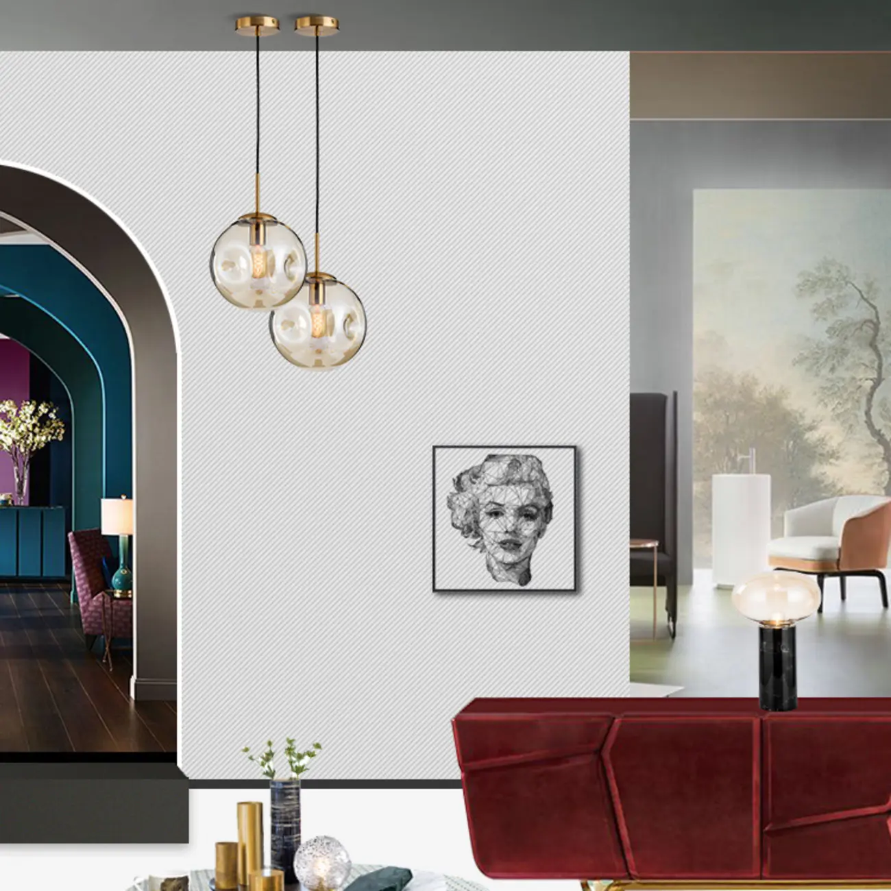 Smoky Glass Irregular Globe Pendant Light for Bedroom Image - 4 | homeyfad