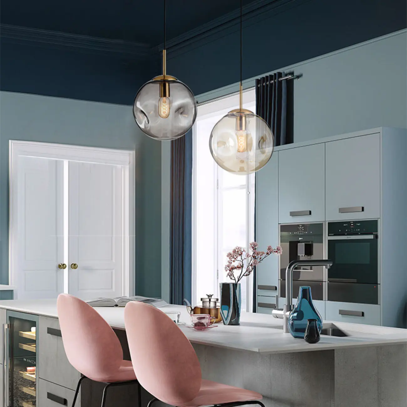 Smoky Glass Irregular Globe Pendant Light for Bedroom Image - 5 | homeyfad