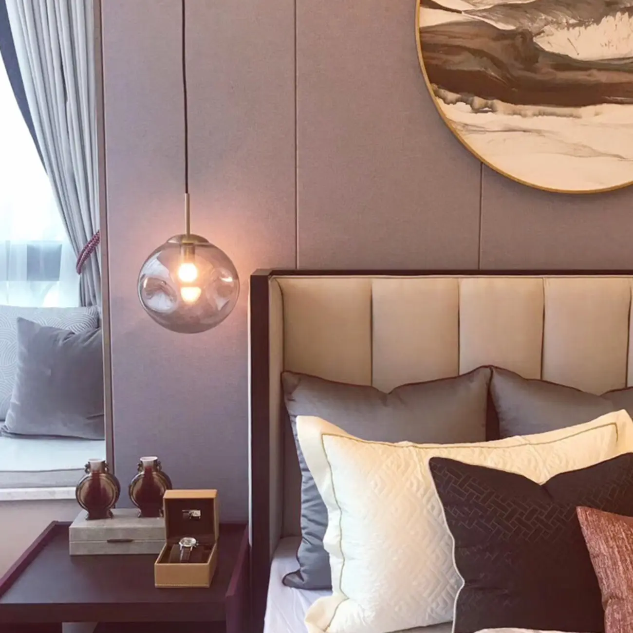 Smoky Glass Irregular Globe Pendant Light for Bedroom Image - 6 | homeyfad