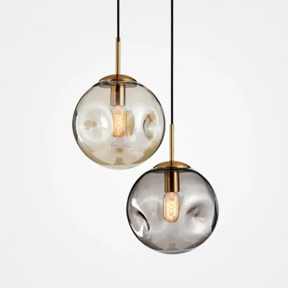 Smoky Glass Irregular Globe Pendant Light for Bedroom Image - 8