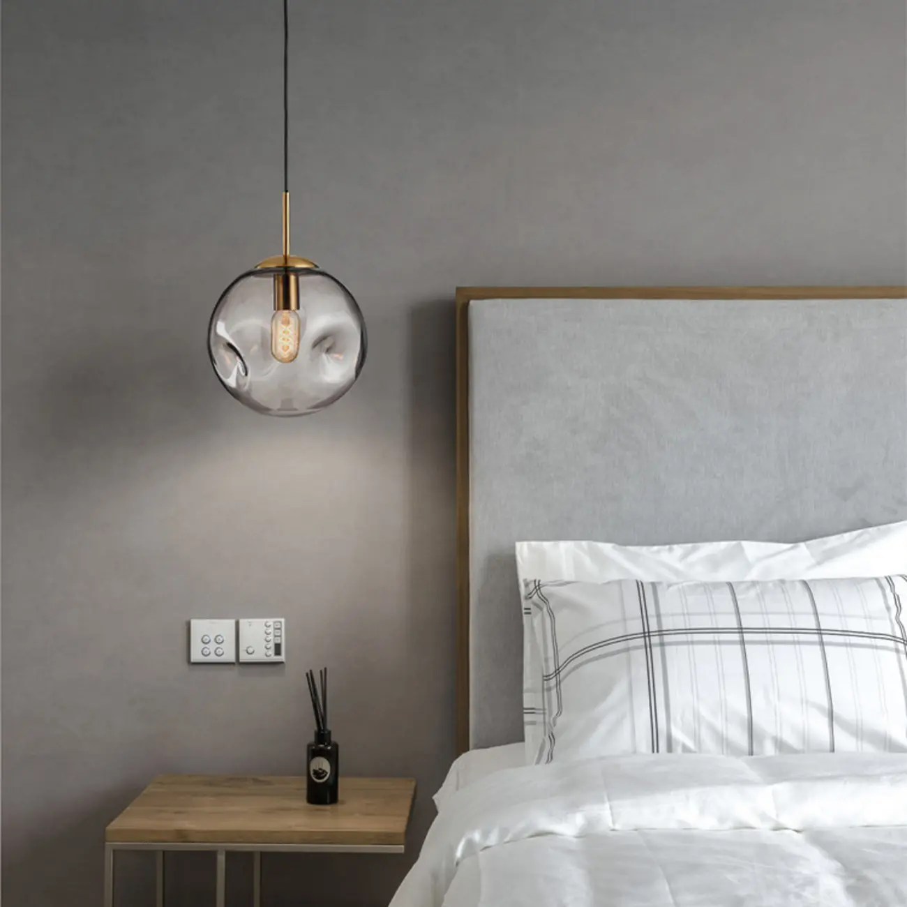 Smoky Glass Irregular Globe Pendant Light for Bedroom Image - 13 | homeyfad