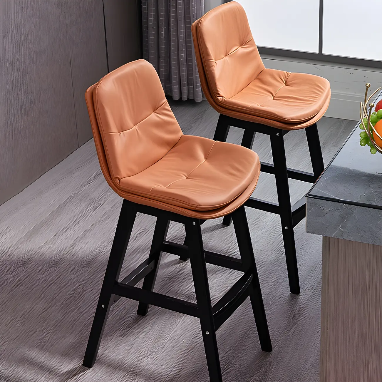 Nordic Rubberwood Upholstered Bar Stools for Home Bar Image - 1 | homeyfad