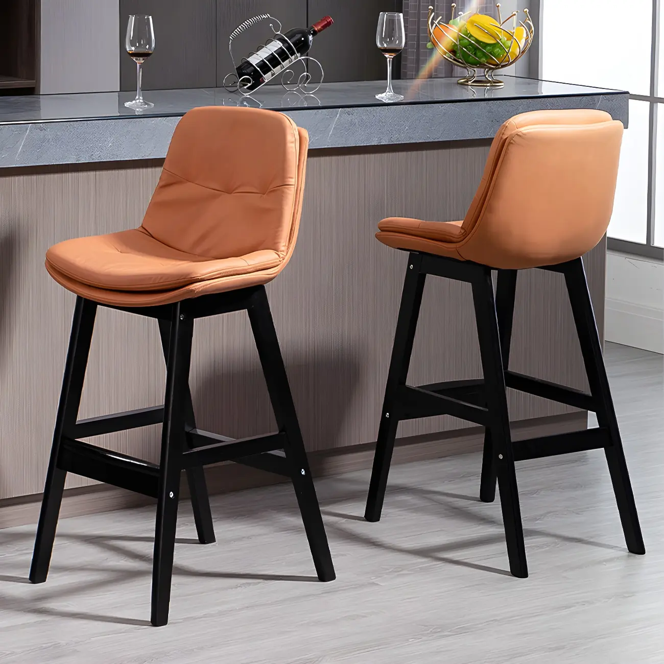 Nordic Rubberwood Upholstered Bar Stools for Home Bar Image - 2 | homeyfad