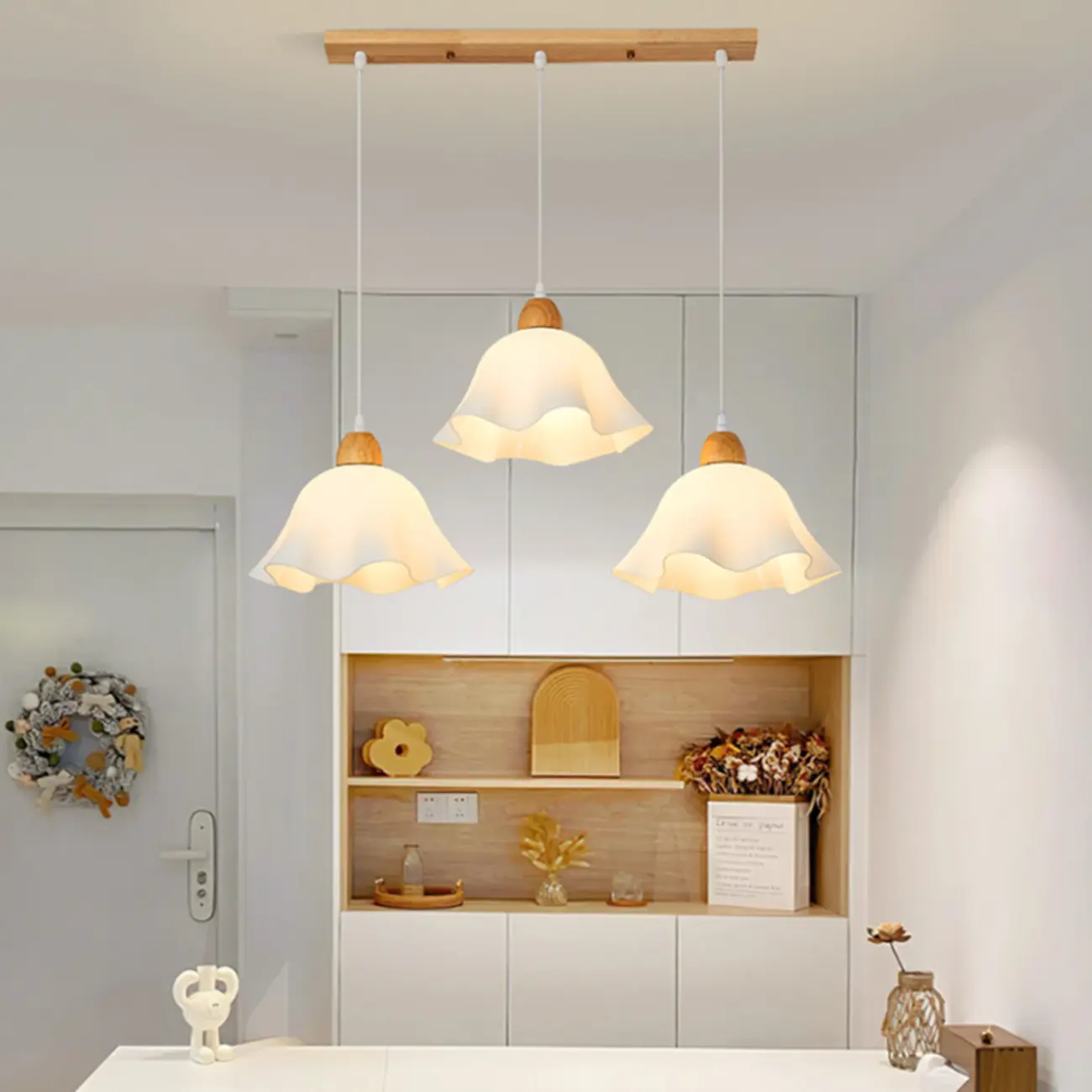 3 Light Milky Glass Floral LED Pendant Light for Dining Room Image - 1 | homeyfad