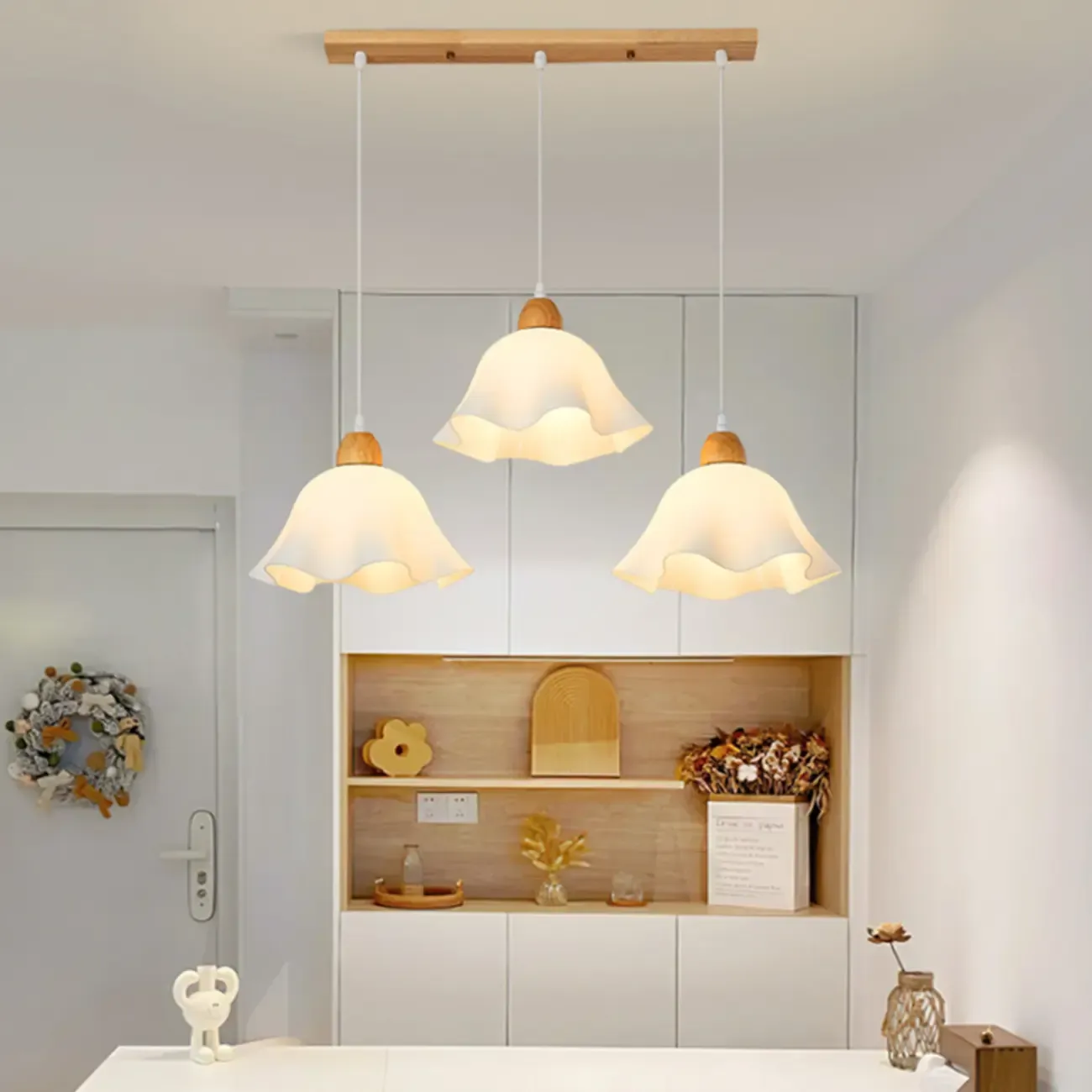 3 Light Milky Glass Floral LED Pendant Light for Dining Room Image - 1