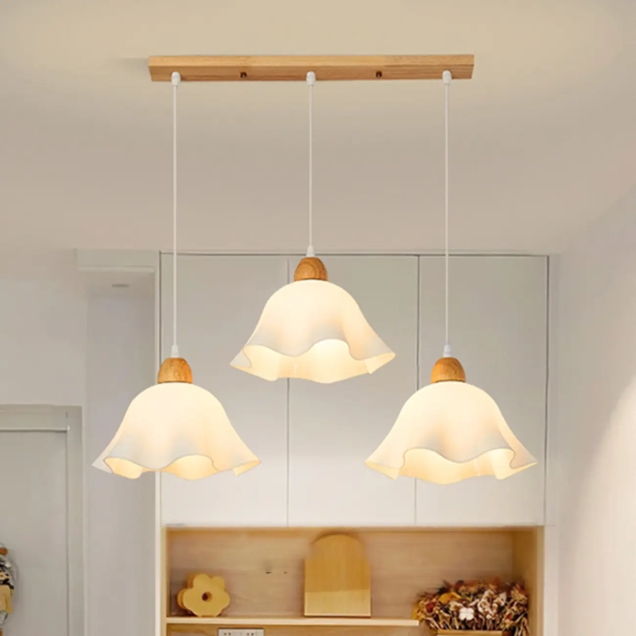 3 Light Milky Glass Floral LED Pendant Light for Dining Room Image - 2 | homeyfad