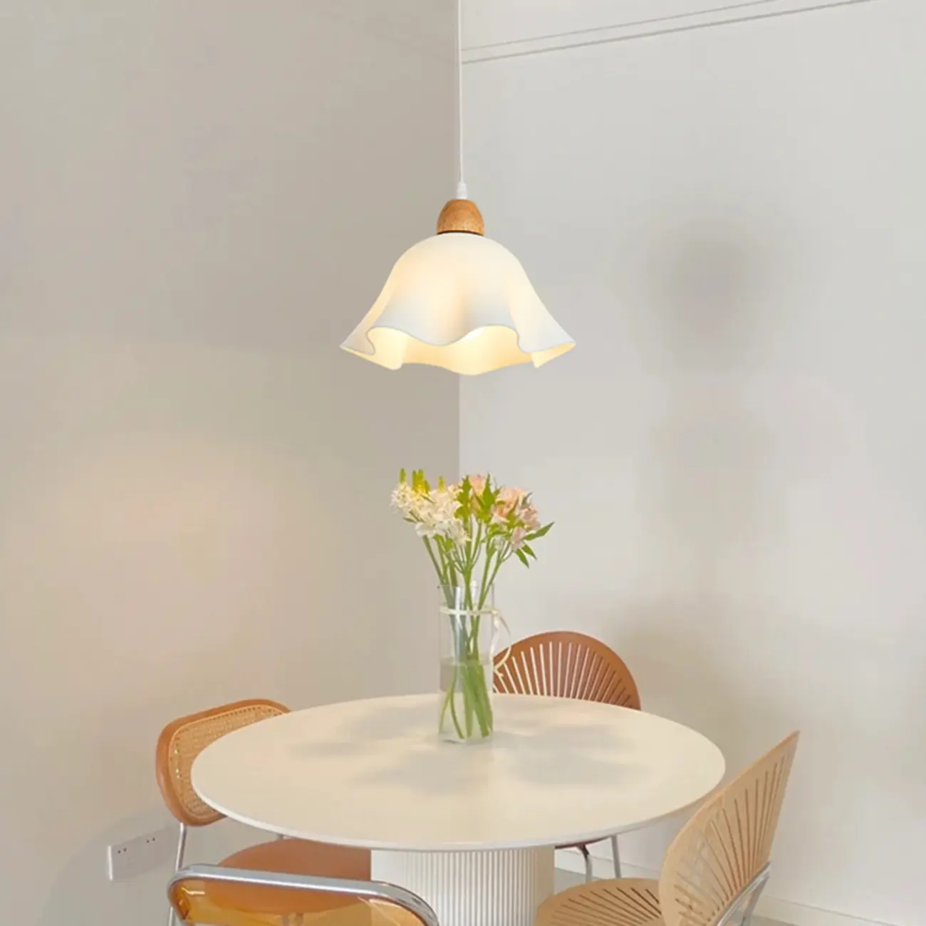 3 Light Milky Glass Floral LED Pendant Light for Dining Room Image - 4 | homeyfad