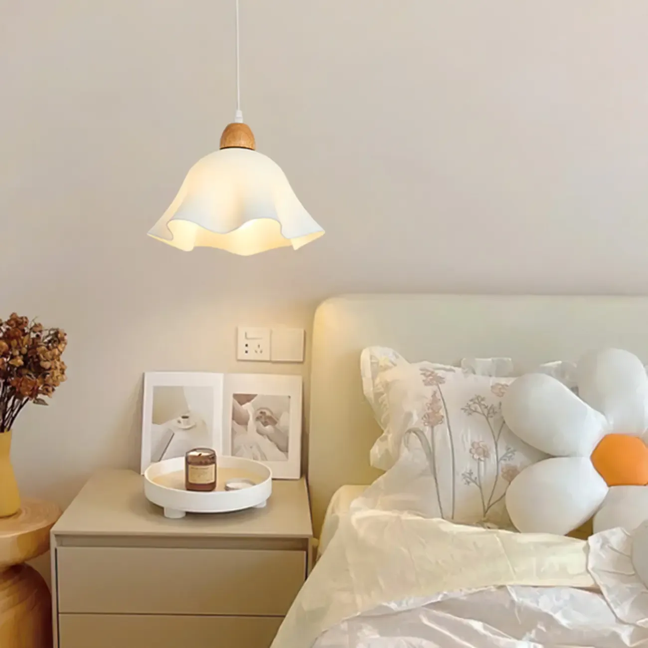 3 Light Milky Glass Floral LED Pendant Light for Dining Room Image - 5