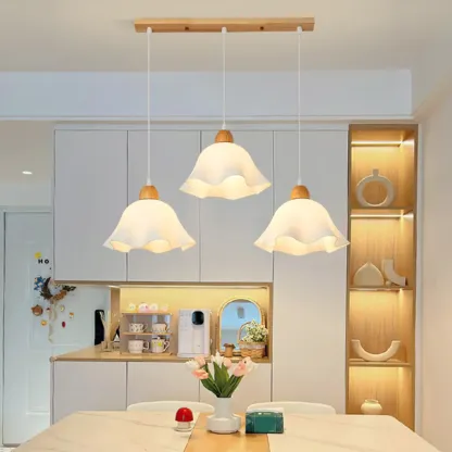 3 Light Milky Glass Floral LED Pendant Light for Dining Room Image - 6
