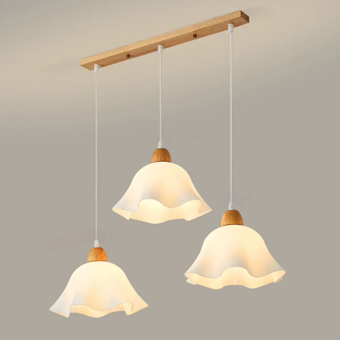 3 Light Milky Glass Floral LED Pendant Light for Dining Room Image - 8
