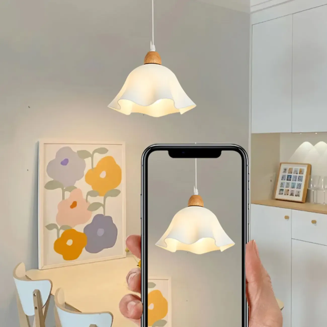 3 Light Milky Glass Floral LED Pendant Light for Dining Room Image - 16