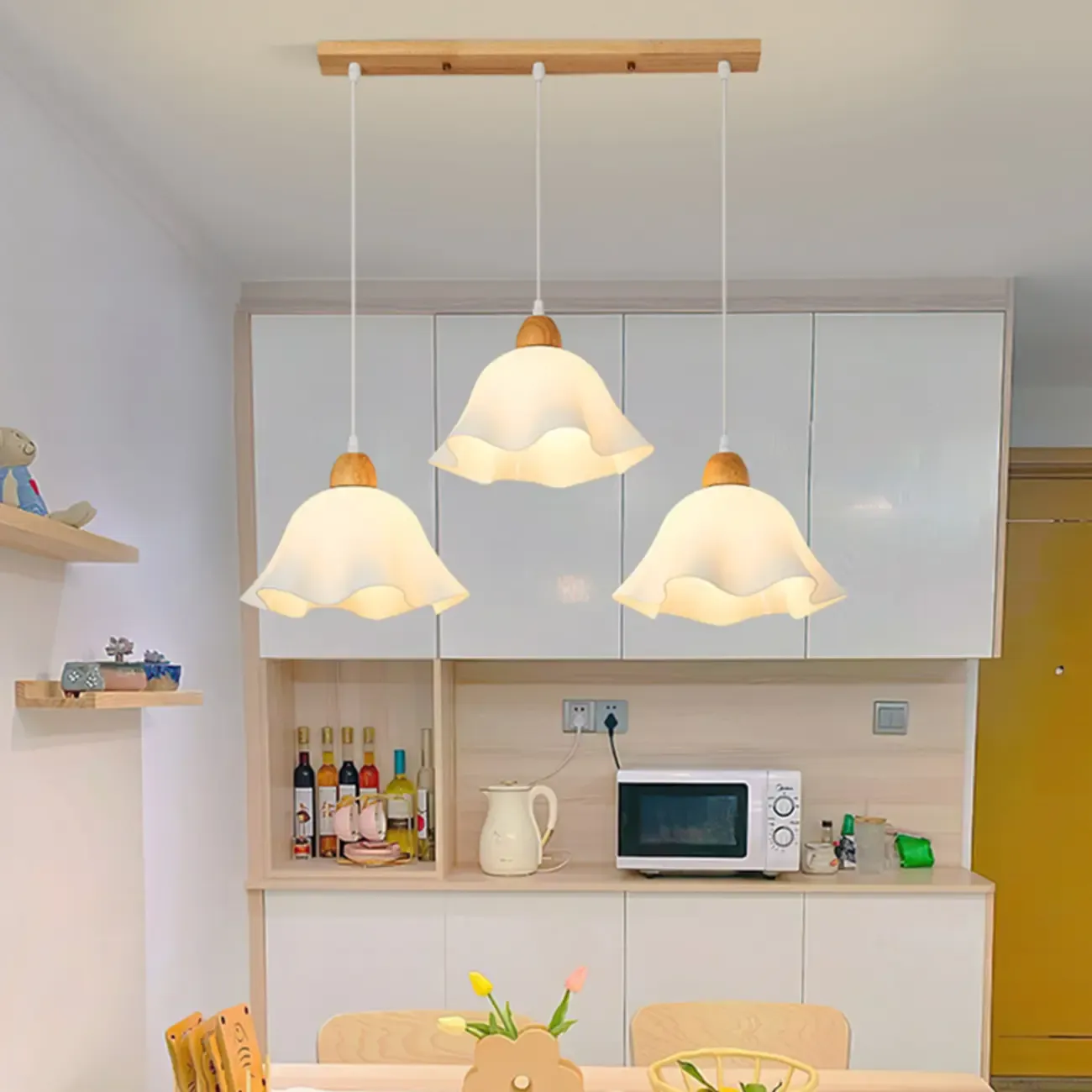 3 Light Milky Glass Floral LED Pendant Light for Dining Room Image - 17