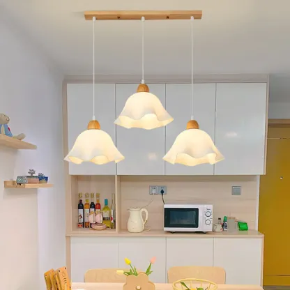 3 Light Milky Glass Floral LED Pendant Light for Dining Room Image - 17