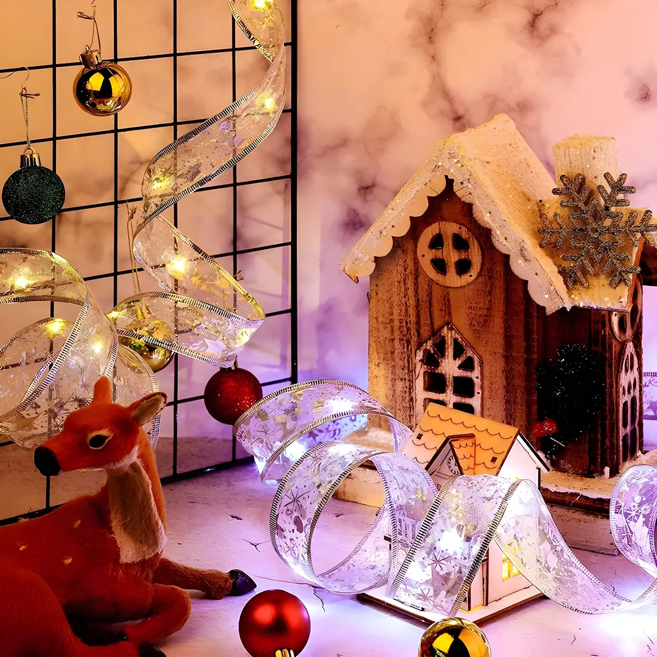 Retro LED Battery Operated Ribbon String Lights for Xmas Decor Image - 4 | homeyfad
