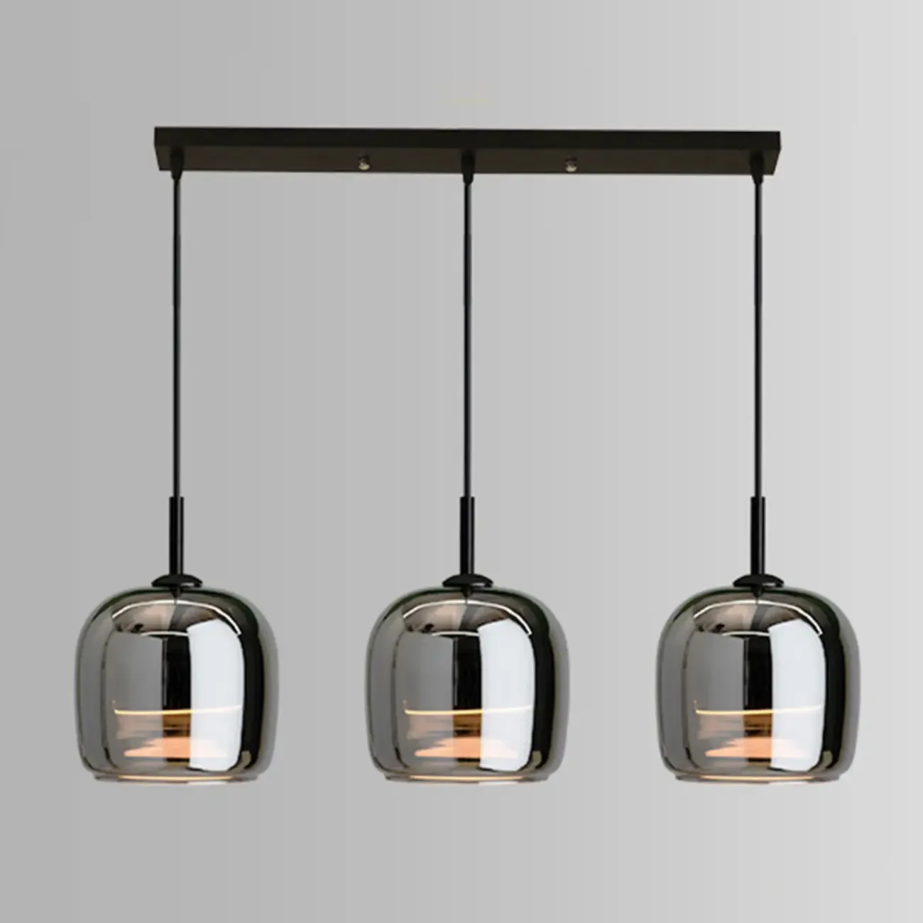 Modern 3 Light Bright Black Glass Jar Pendant Light for Dining Room Image - 3