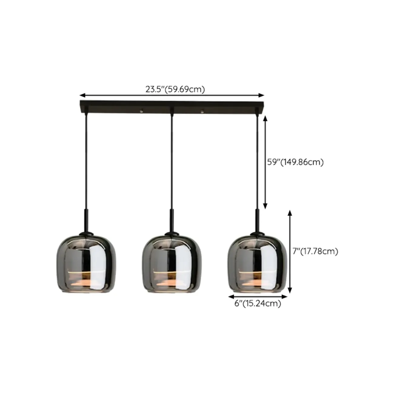 Modern 3 Light Bright Black Glass Jar Pendant Light for Dining Room Image - 17