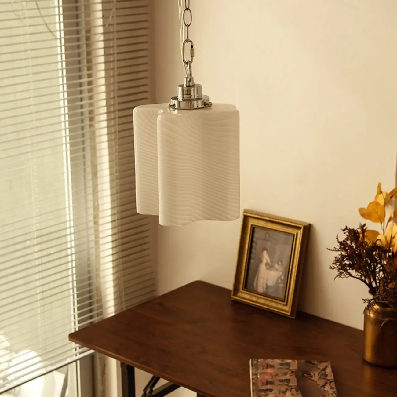 Natural Cylinder Wood Pendant Light for Living Room. Image - 6