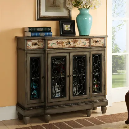 Retro Brown Wooden Sideboard with Glass Doors Image - 2
