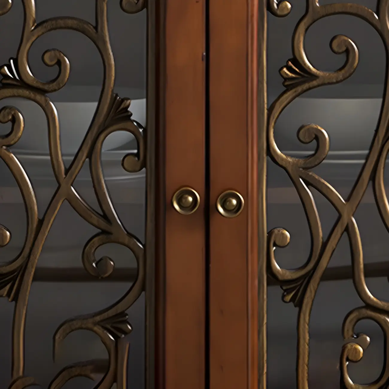 Retro Brown Wooden Sideboard with Glass Doors Image - 7 | homeyfad