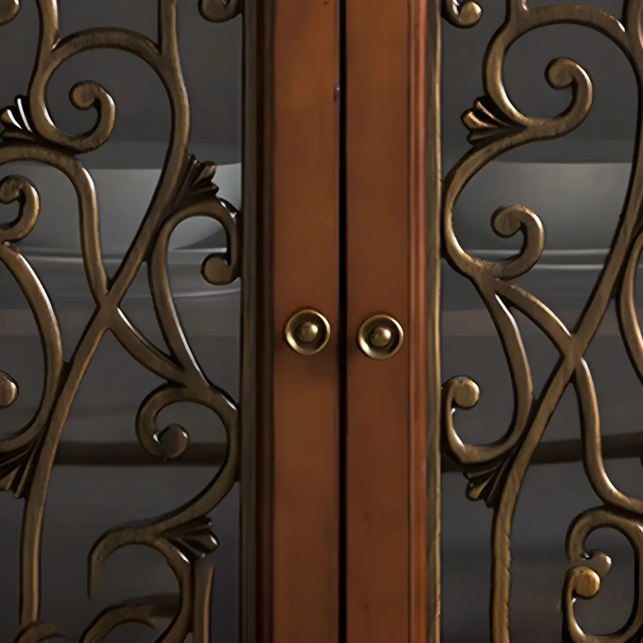 Retro Brown Wooden Sideboard with Glass Doors Image - 7