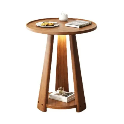 Tray Top Round Wood End Table with Storage for Living Room Image - 5