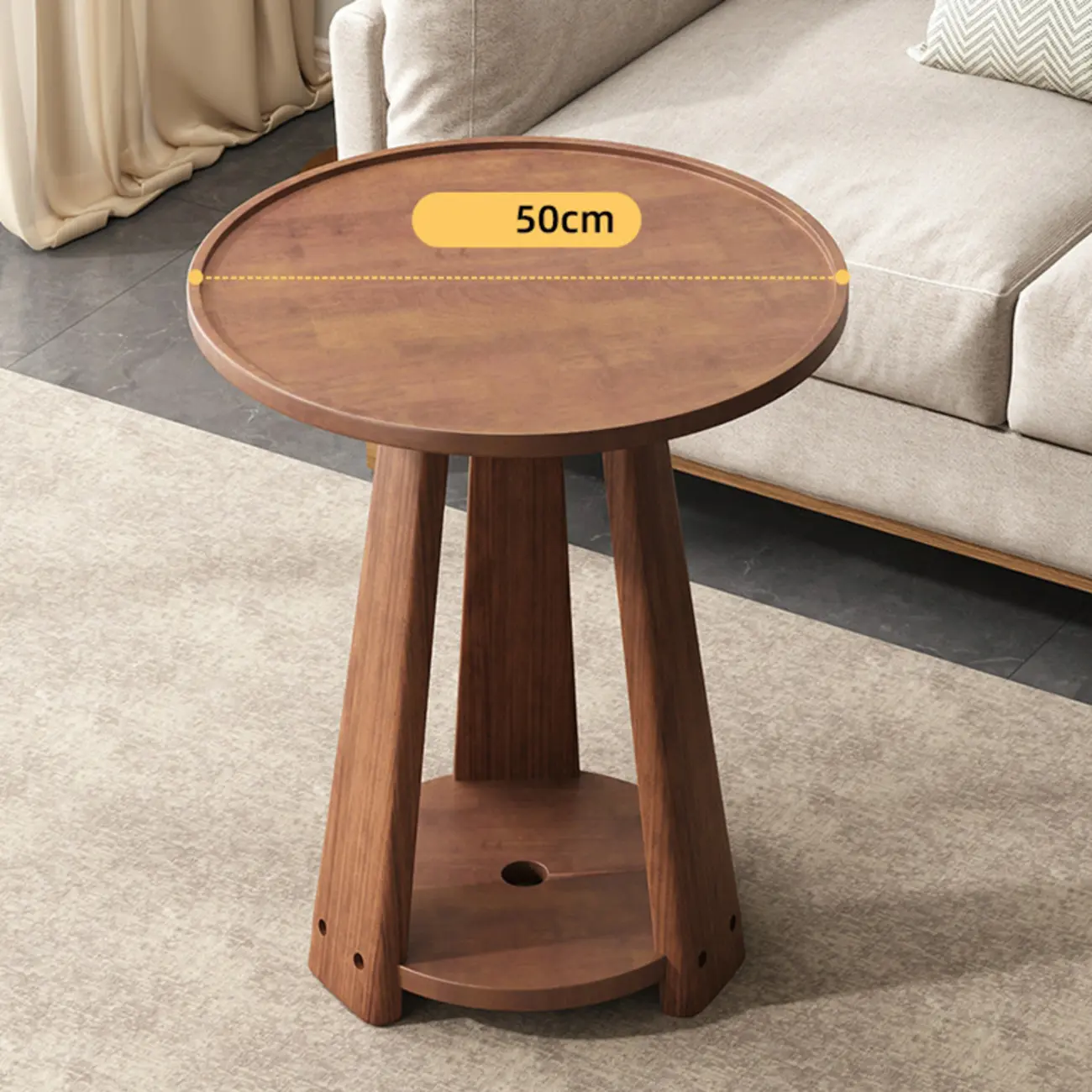 Tray Top Round Wood End Table with Storage for Living Room Image - 6 | homeyfad