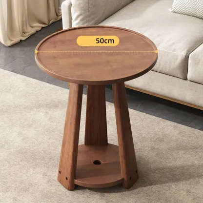Tray Top Round Wood End Table with Storage for Living Room Image - 6