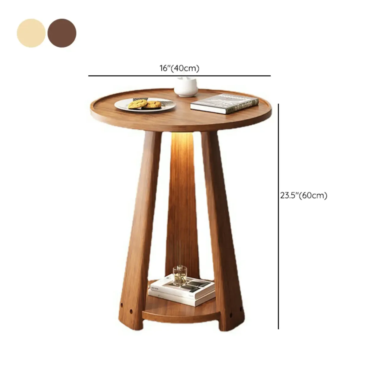 Tray Top Round Wood End Table with Storage for Living Room #size