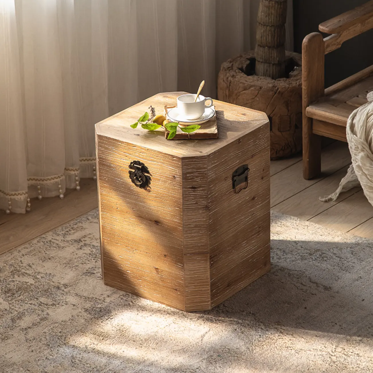 Natural Finish Square Rustic Wood End Table for Decor Image - 1 | homeyfad