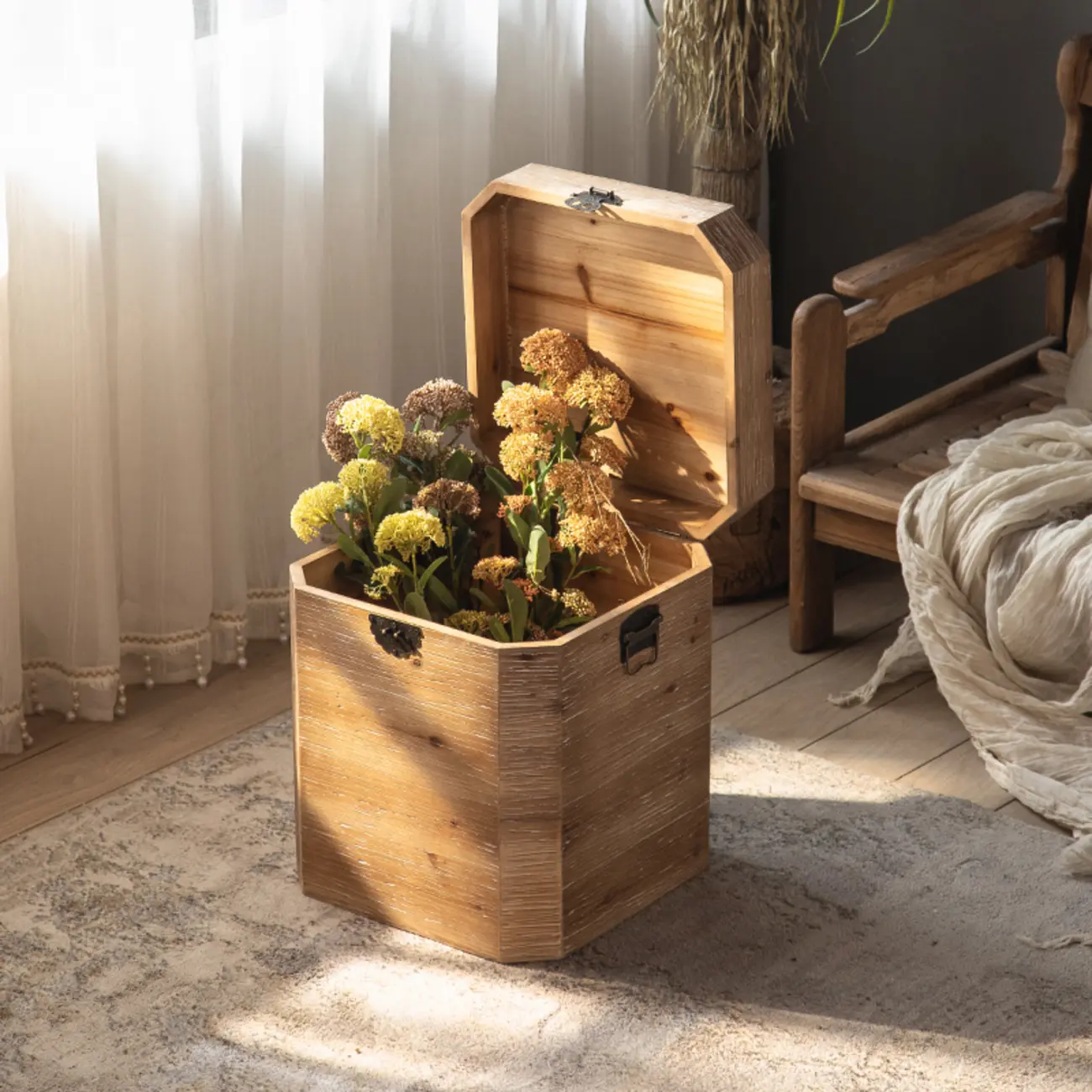 Natural Finish Square Rustic Wood End Table for Decor Image - 4 | homeyfad