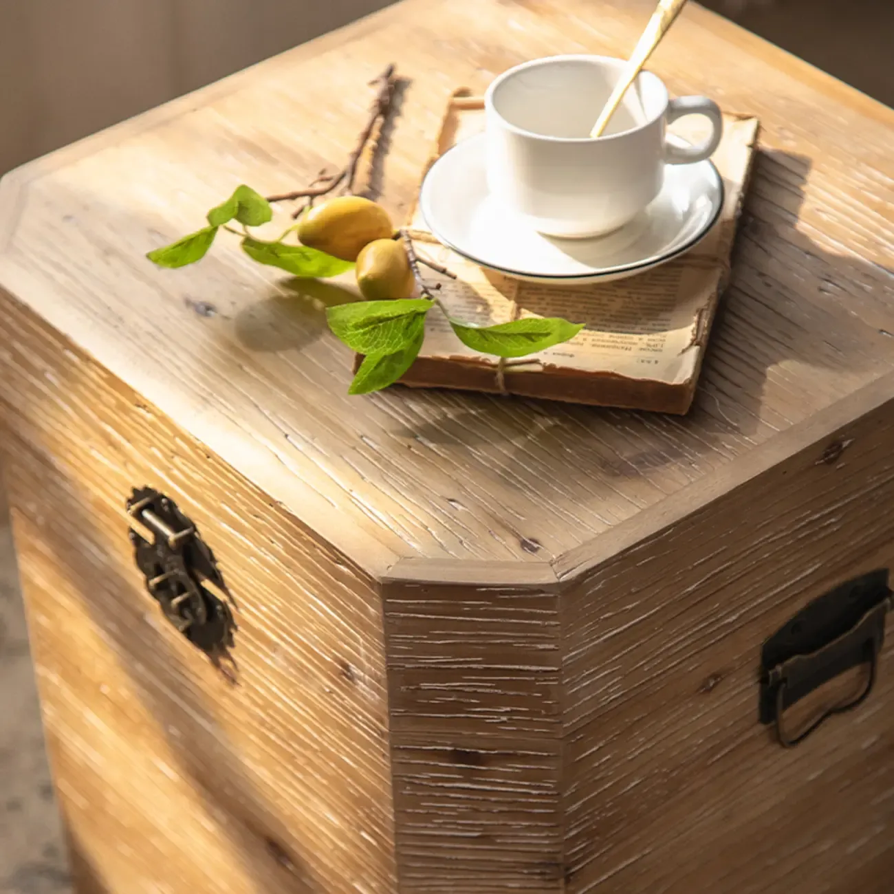 Natural Finish Square Rustic Wood End Table for Decor Image - 6