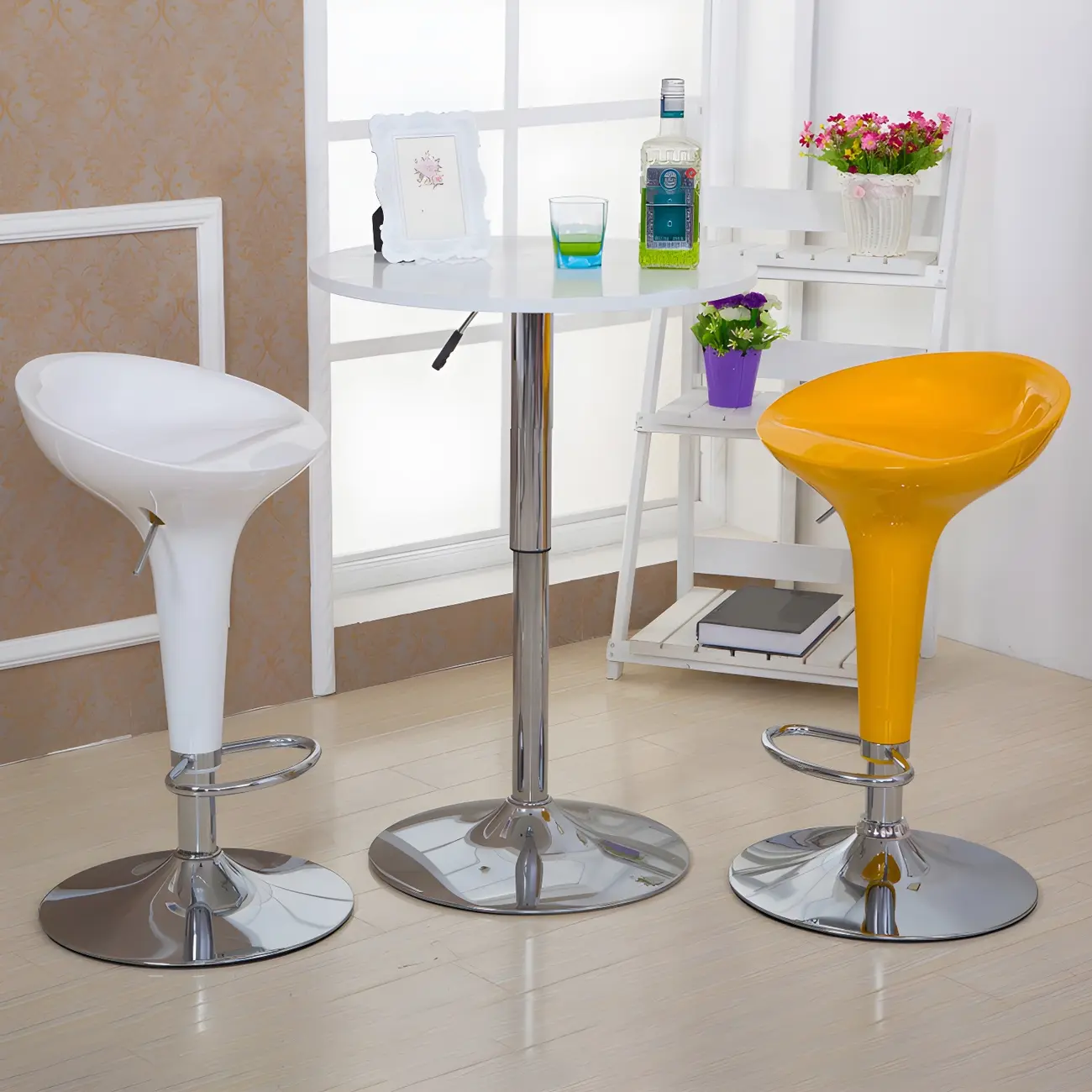 Adjustable Swivel Bar Stools Chrome Kitchen Island Image - 2 | homeyfad