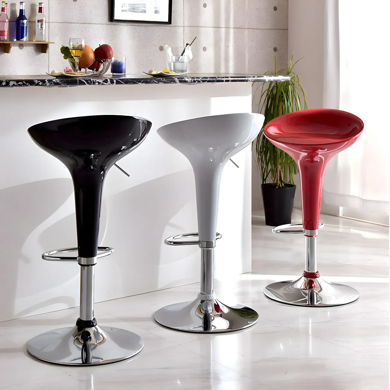 Adjustable Swivel Bar Stools Chrome Kitchen Island Image - 1 | homeyfad
