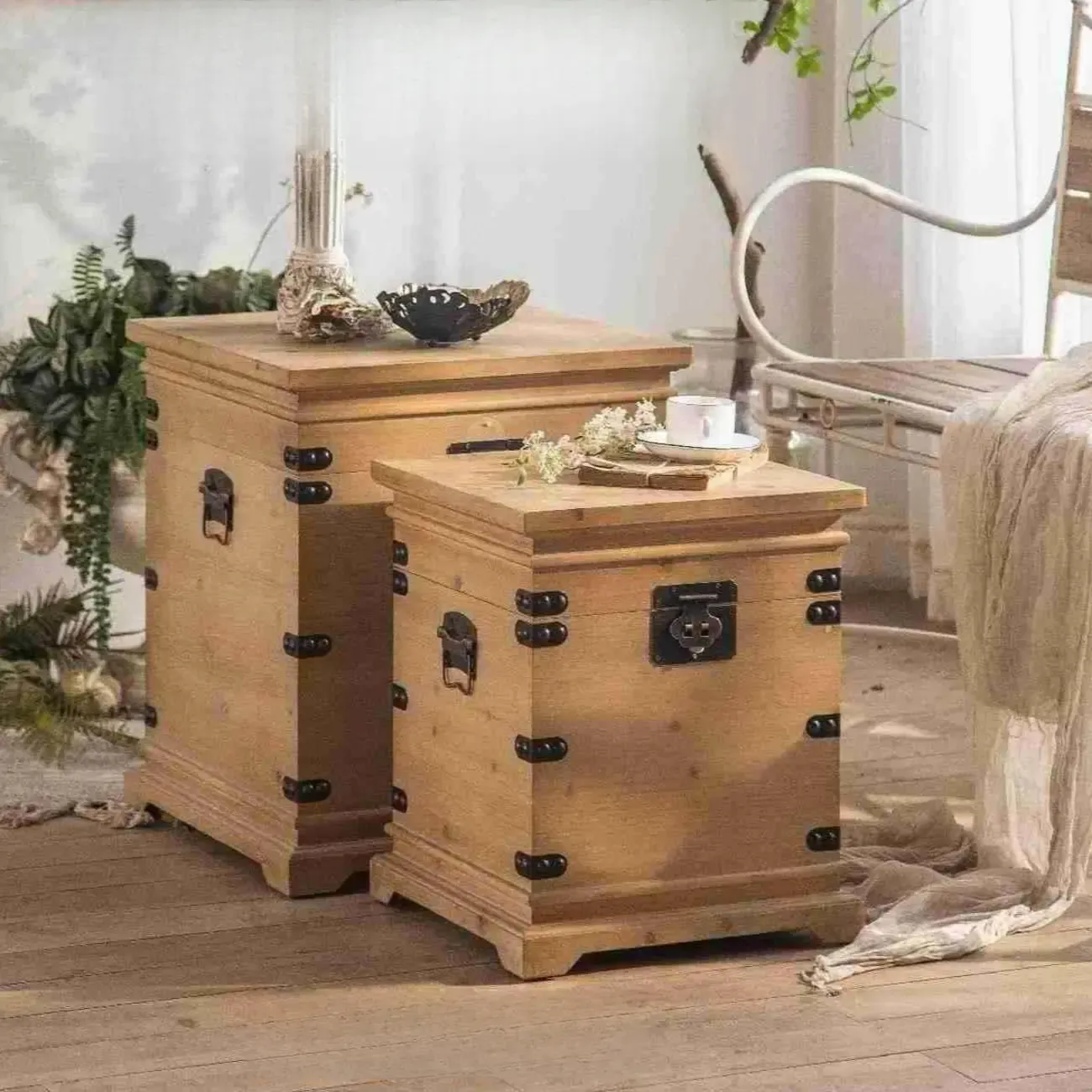 Natural Finish Square Rustic Wood End Table for Decor Image - 9