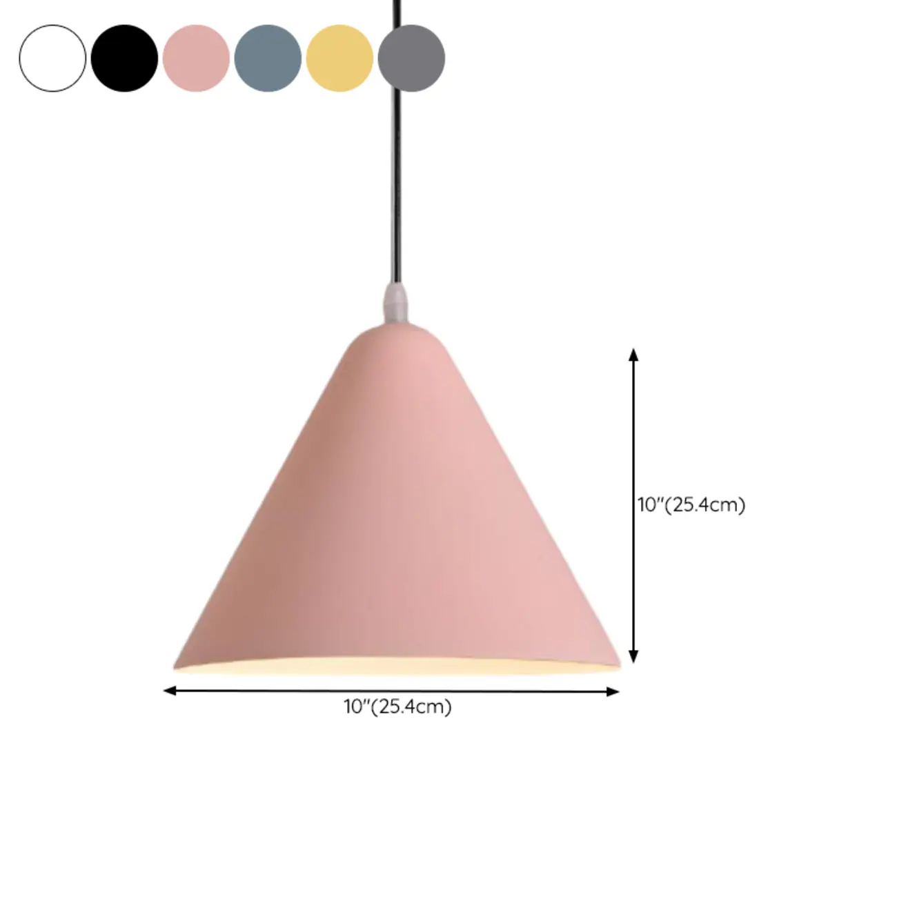 Minimalist Aluminum Colorful Cone Pendant Lamp #size