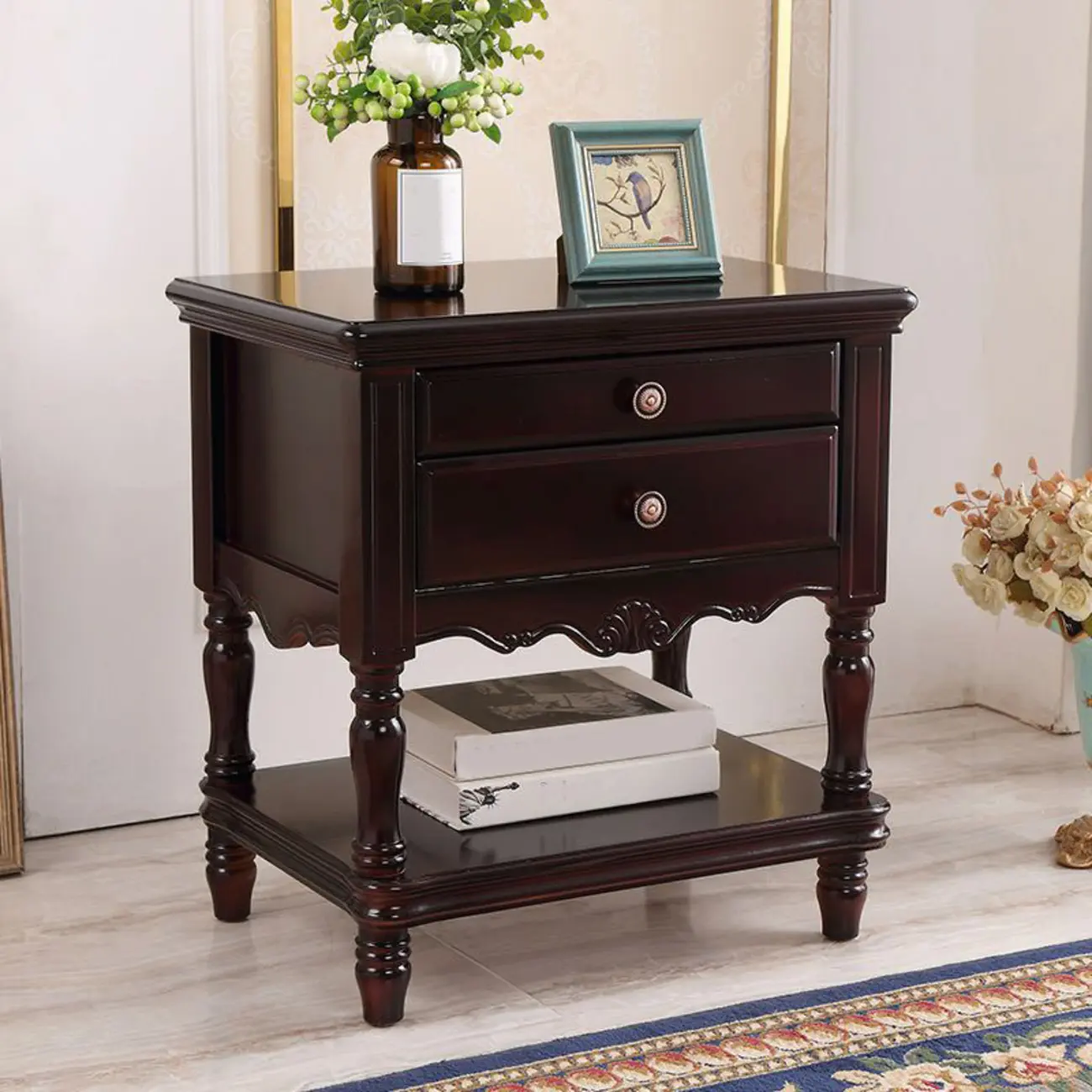 2-Drawer Wood End Table with Storage for Living Room Image - 1 | homeyfad