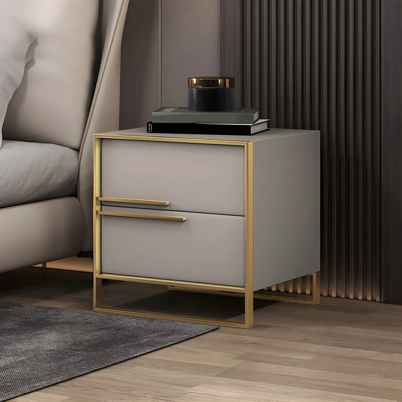 Glam Blue Nightstand with 2 Drawers Metal Legs Image - 2 | homeyfad