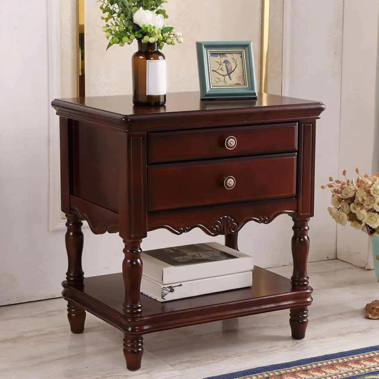 2-Drawer Wood End Table with Storage for Living Room Image - 3 | homeyfad