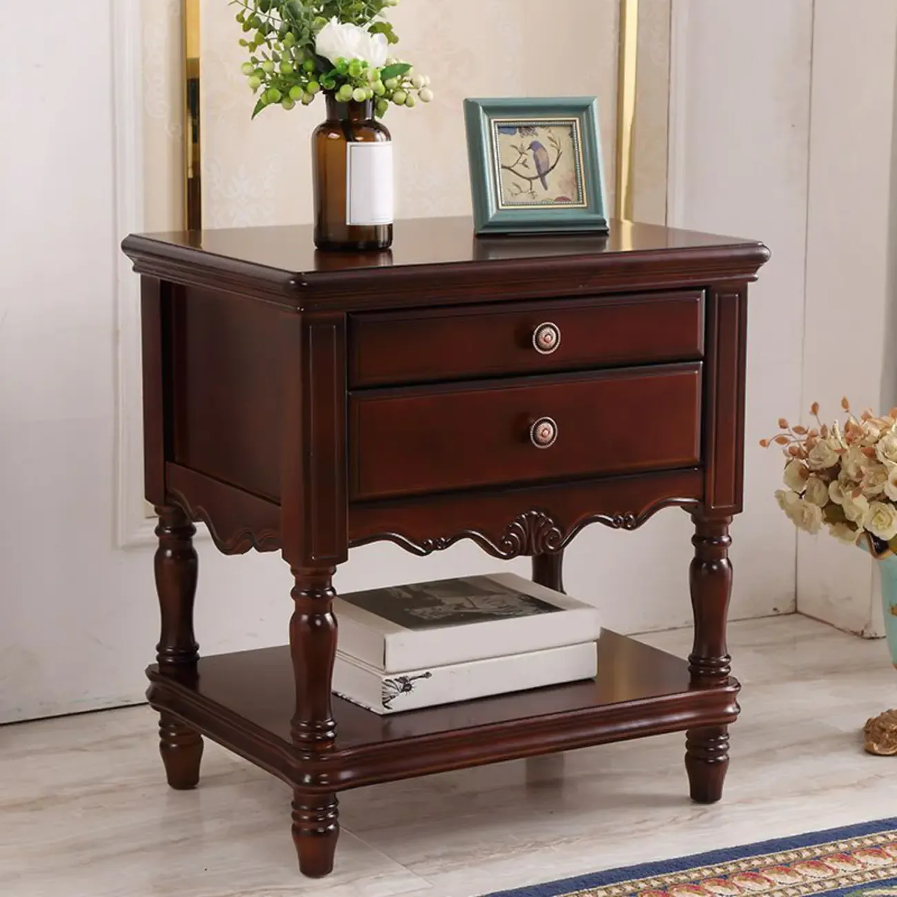 2-Drawer Wood End Table with Storage for Living Room Image - 3