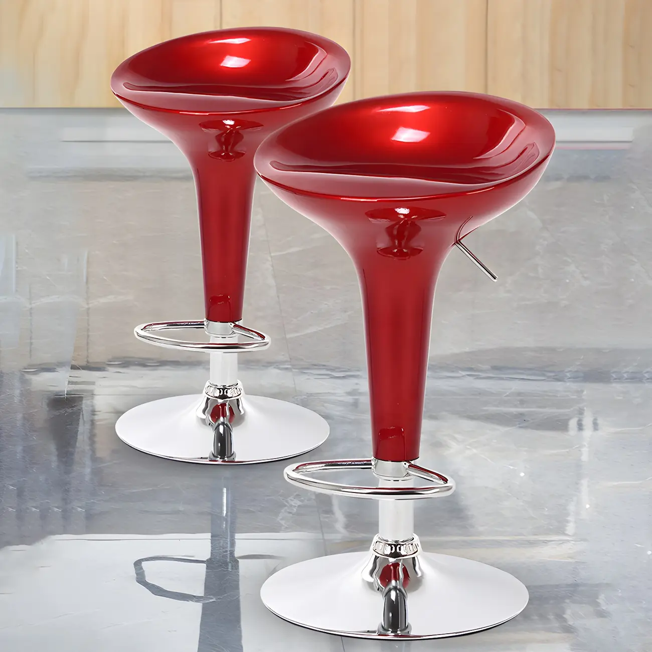 Adjustable Swivel Bar Stools Chrome Kitchen Island Image - 4 | homeyfad