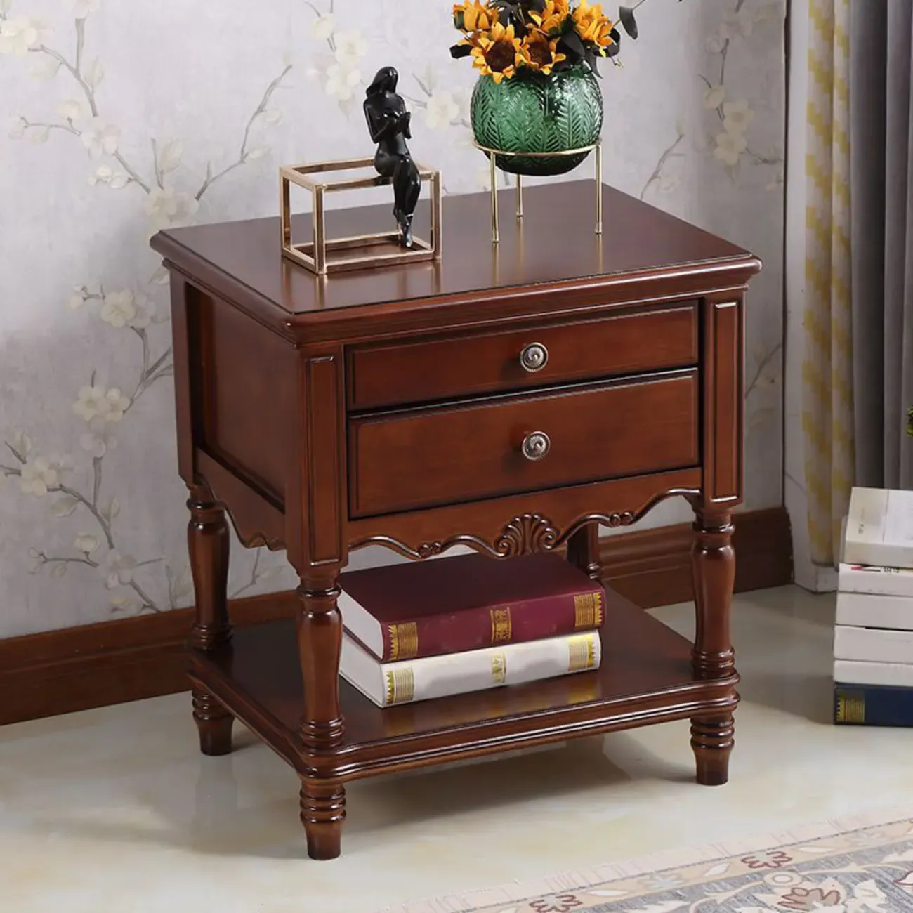 2-Drawer Wood End Table with Storage for Living Room Image - 5
