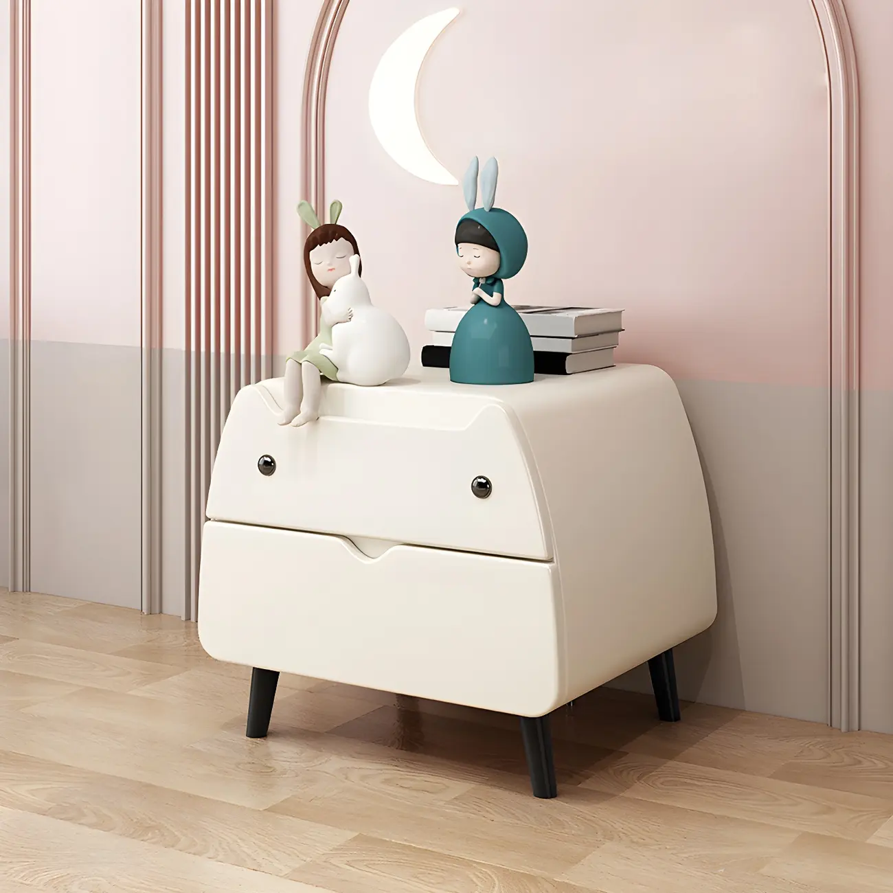 Cute Cat Shape Scandinavian Nightstand in Pink with 2 Drawers Image - 2 | homeyfad