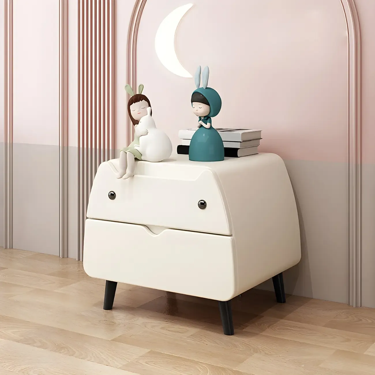 Cute Cat Shape Scandinavian Nightstand in Pink with 2 Drawers Image - 2