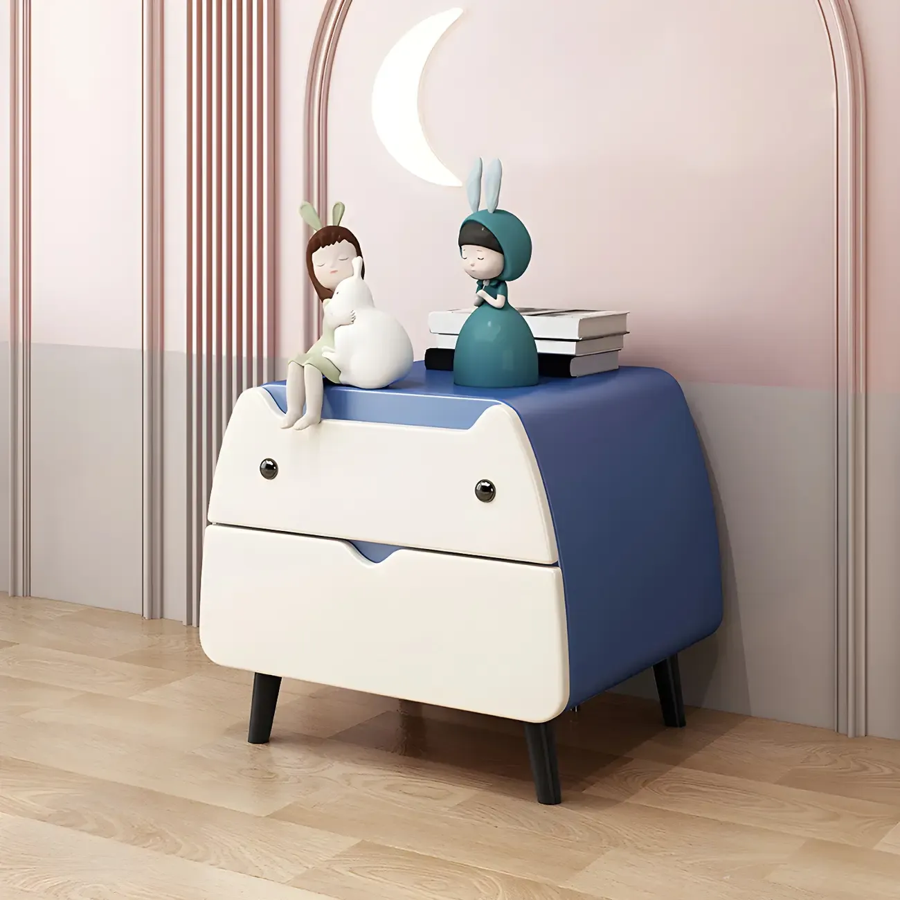 Cute Cat Shape Scandinavian Nightstand in Pink with 2 Drawers Image - 3