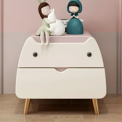 Cute Cat Shape Scandinavian Nightstand in Pink with 2 Drawers Image - 5