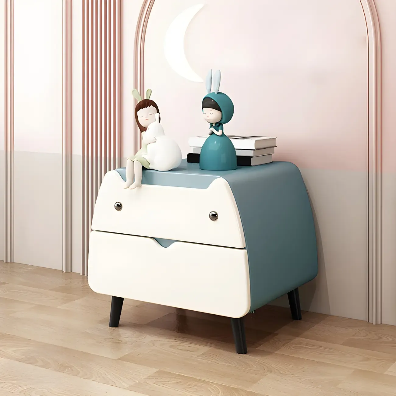 Cute Cat Shape Scandinavian Nightstand in Pink with 2 Drawers Image - 6