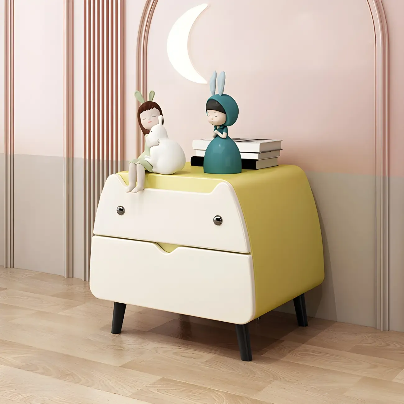 Cute Cat Shape Scandinavian Nightstand in Pink with 2 Drawers Image - 7