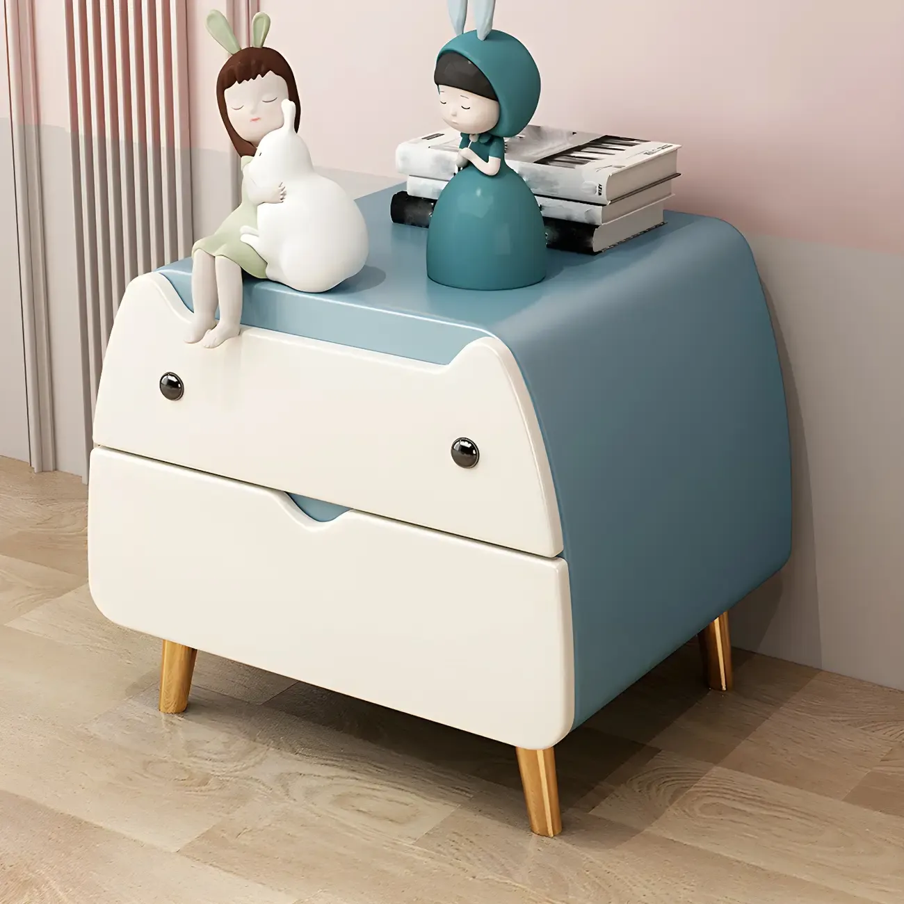 Cute Cat Shape Scandinavian Nightstand in Pink with 2 Drawers Image - 8