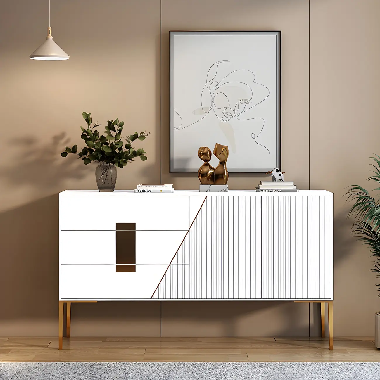 Glam Sleek Wooden Sideboard with Drawers  Image - 3 | homeyfad