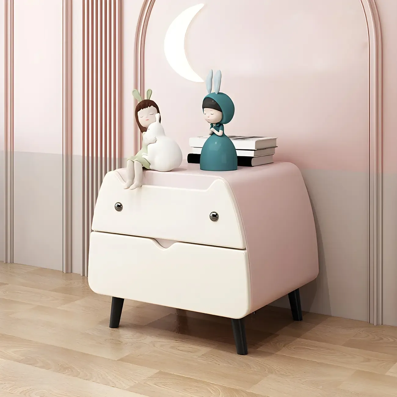 Cute Cat Shape Scandinavian Nightstand in Pink with 2 Drawers Image - 9